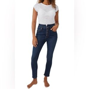 Free People Tulsa Blue Skyline Rise High exposed button Skinny Jeans Size 26